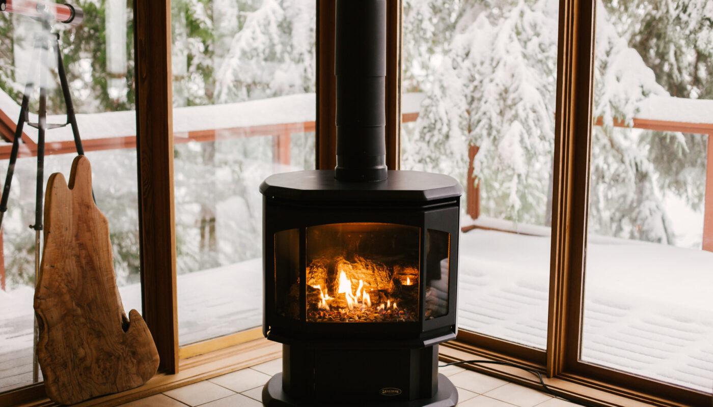 Snow Fireplace Sanctuary Salt Spring